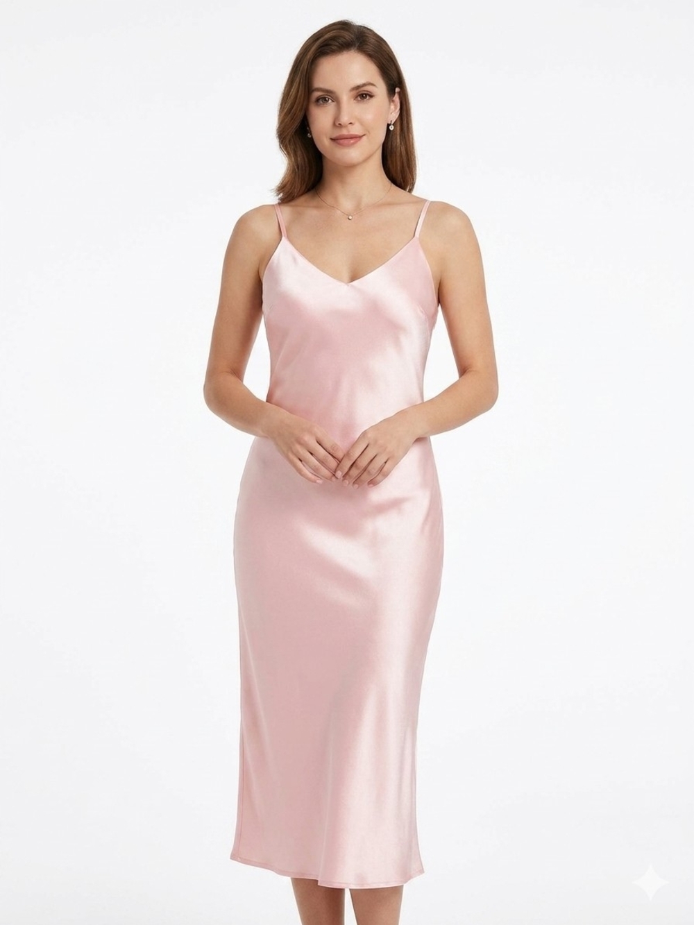 Silky Slip Dress Nightgown in Blush Pink